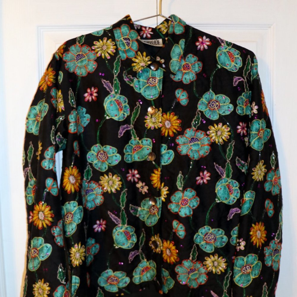 Chico's beautiful embroidered, sequined and beaded blouse/jacket, size 0